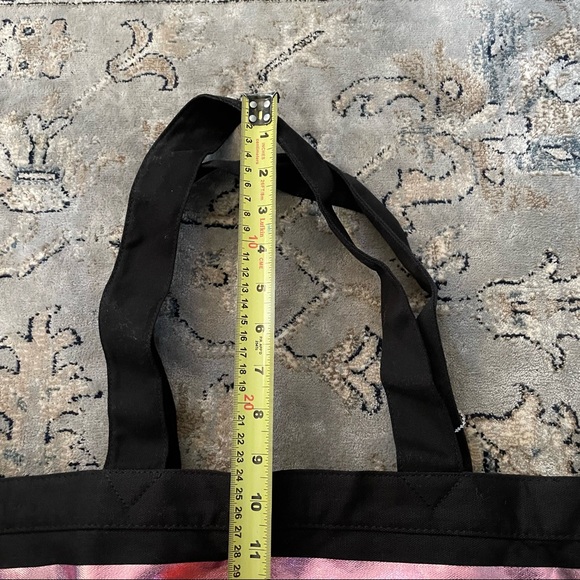Victoria's Secret Overnight Canvas Purse Metallic Pink w/ Black Stripes Tote - Picture 11 of 13